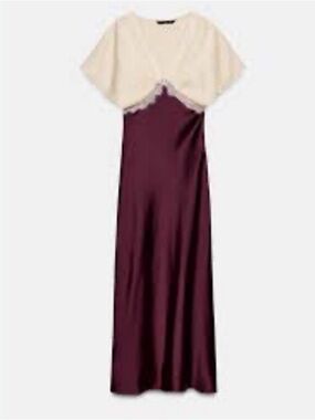 Zara Cream & Burgundy Satin Maxi Dress